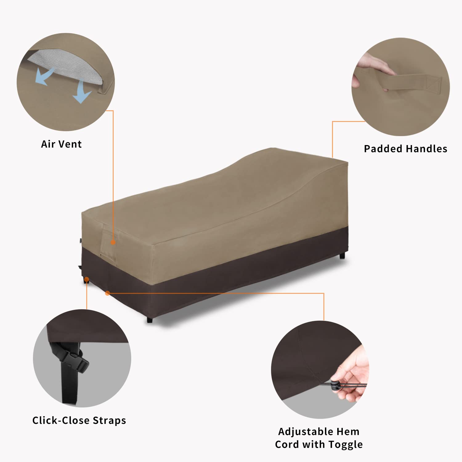 Easy-Going Funda impermeable para tumbona para exteriores, funda resistente al viento para silla de patio, funda para muebles de exterior con ventilación de aire, paquete de 2 unidades de 84 pulgadas