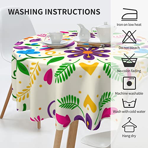 Beauty Mexican Floral And Birds Tablecloth Round Table Cover Washable Polyester Table Cloth For Kitchen Party Picnic Dining Decor 60 Inch #TOP5