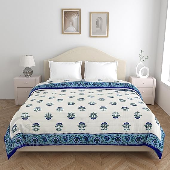 Image of EMIOUR 400 TC Pure Cotton Soft Jaipuri AC Quilt /Razai /Rajai Floral Print,Jaipuri razai Double Bed for Winter Printed (Multicolor, Double Bed, 90 x 105 inch) (Design 4, Single Bed)