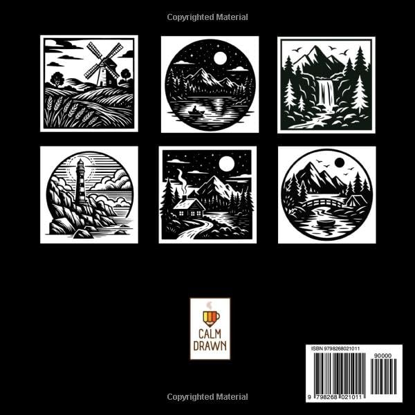 Monochrome Scenic Escapes Coloring Book: Reverse Black & White Designs for Adults and Teens, Relaxation & Stress Relief (The Essential Monochrome Coloring Books) - Image 2