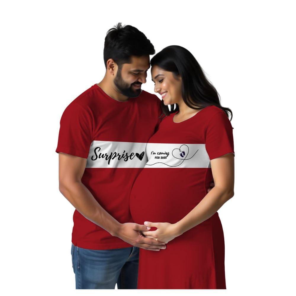 Bouncy Toonz Maternity Regular Fit Tshirts Couple Dress CutSew Printed Cotton Half Sleeve Pregnancy Announcement Mom to Be Maternity Couple Tshirt for Photoshoot Pack of 2 (mat-cou-Print)-picture-19