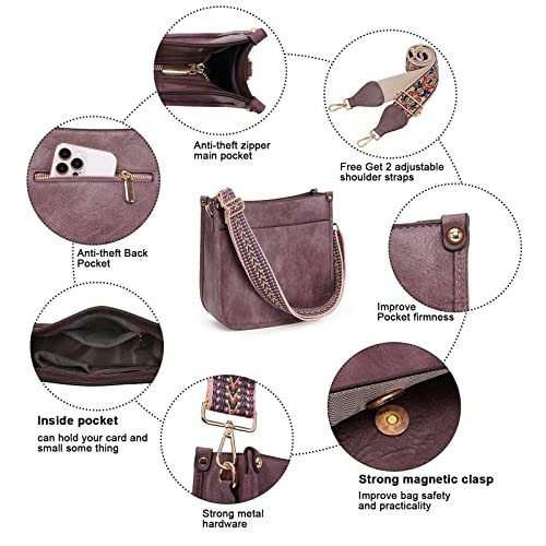 Image of HKCLUF Crossbody Bags for Women Trendy Vegan Leather Hobo Handbags With 2PCS Adjustable Guitar Strap Shoulder Bucket Bags