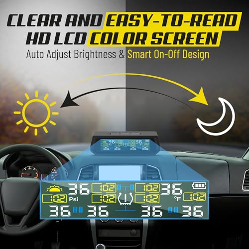 RV Tire Pressure Monitoring System (TPMS) - 6 Sensors Solar Wireless, Real-Time Monitoring with LCD Display & Alarm, Waterproof for RV Trailer Motorhome Tires T026 - Image 4