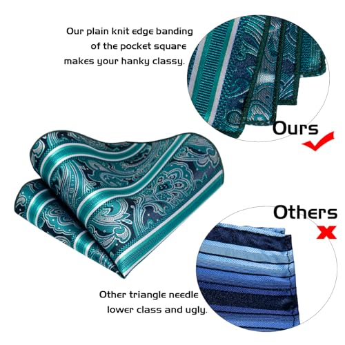 Image of 5PCS Mens Silk Designer Tie, Pocket Square, Cufflinks, Drilled Tie Ring and Lapel Pin Set for Wedding Groom Party