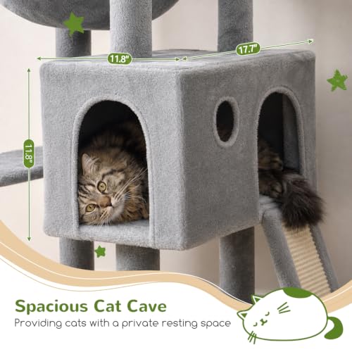 Globlazer Heavy Duty Cat Tree, 70 inch Sturdy Cat Tree for Indoor Cats Extra Large Cat Tower with Scratching Post, Hammock, Cat Condo for Adult Cats Kittens, F70 Pro, Light Grey - Image 5