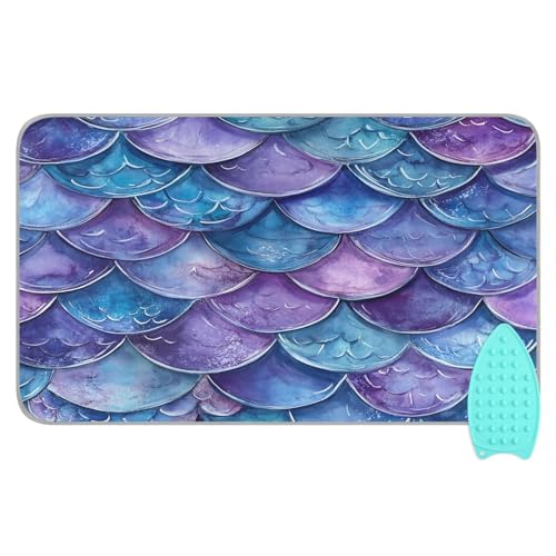 pnyoin Portable Ironing Mat Retro Dark Purple Scales Travel Ironing Pad with Silicone Iron Rest for Steam Pressing on Tabletop or Bed Heat Resistant Portable Quilting & Travel Blanket