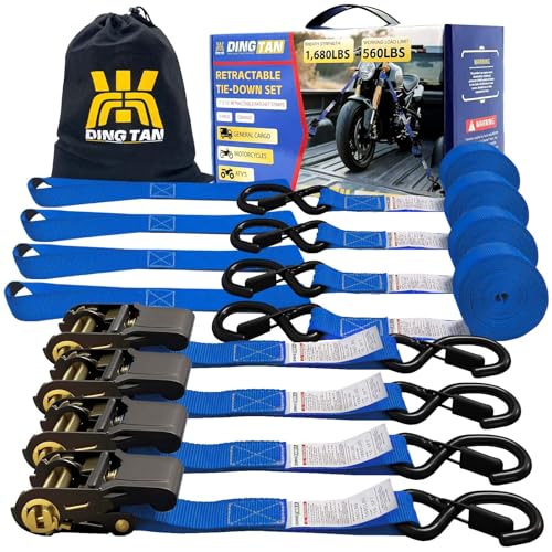 Ratchet Straps Tie Downs (4-Pack) - 1''x 15' (1,680lb Break Strength) - Ultimate Tie Down Straps with Safety S Hooks-for Trucks, Cargo, Moving, Appliances etc-（Blue）