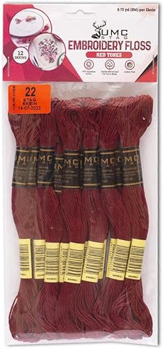 Miniatura 3 de UMC STAG Paquete de 12 hilos de bordar rojos de alta calidad, madejas 100% algodón egipcio de alta calidad, hilo de bordado de punto de cruz,