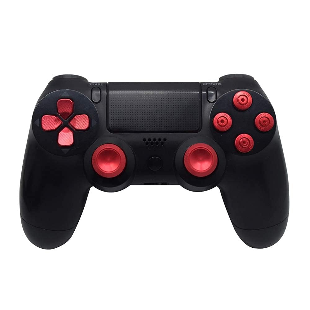 MMOBIEL Botones de Bala de Metal para Playstation 4 PS4, PS4 Slim y PS4 Pro Dualshock, 4 Tapas de Pulgar metálicas de Aluminio, Recambio de D-Pad para Mando de Playstation 4 Rojos