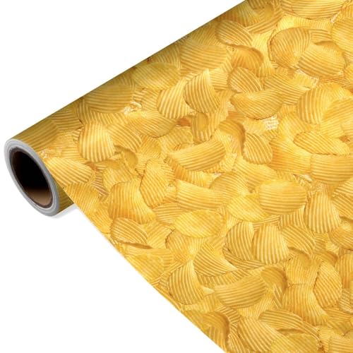 Joviwrap Potato Chip Themed Wrapping Paper Roll, Realistic Ridged Potato Chips Funny Gift Wrap Snack Lovers, Birthday, Party, Fun Food Pattern for Gift Wrapping, DIY Crafts, 17 Inch x 16.4 Feet