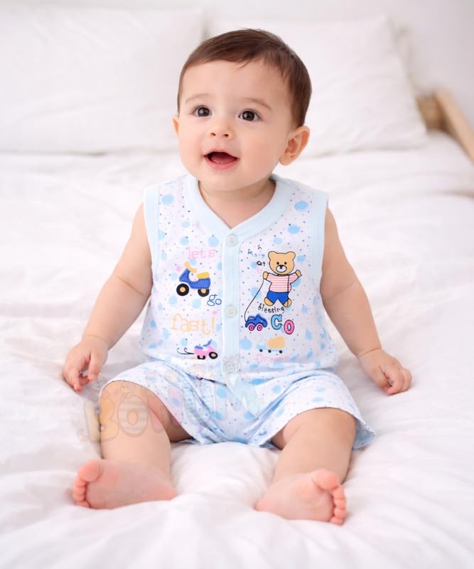 Image of BONUM Baby's Boy's Girl's 100% Cotton Button Shirt with Pyjama Pant Set of 3 New Born Baby Clothes