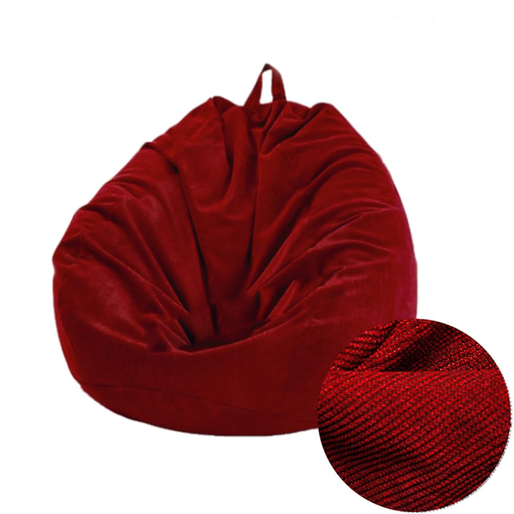 Treer Bean Bag Covers Corduroy Beanbag Chair Cover Large for Adult & Kids, Solid color Bean Bag Chair Sofa Cover - Stuffed Toys Storage Bag, Without Filling (L-39.4x47.2in,red)