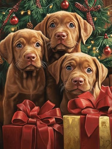 Diamond Painting Perro Diamond Painting Niños, 5D Árbol de Navidad Pintura Diamante Kit Manualidades Adultos, DIY Ronda Principiante Pintura Diamante para Decoración Pared Hogar 90x120cm, Model670