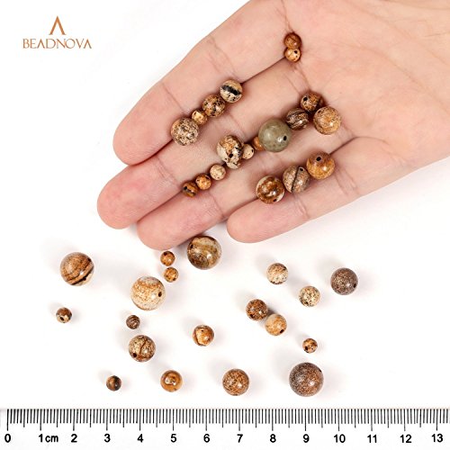 Image of BEADNOVA 10mm Brown Picture Jasper Gemstone Round Loose Beads for Jewelry Making (36-38pcs)