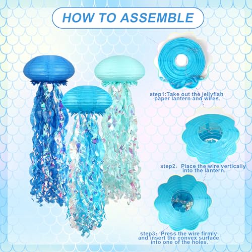 PHOGARY Jellyfish Paper Lanterns, 6 PCS Glitter Hanging Jelly Fish Paper Lanterns for Under The Sea Party Decorations, Mermaid Ocean Themed Birthday Party Supplies, Bedroom, Classroom Decor