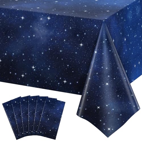 6 Pack Plastic Space Tablecloth 54 x 108 Inch Galaxy Themed Table Cloth