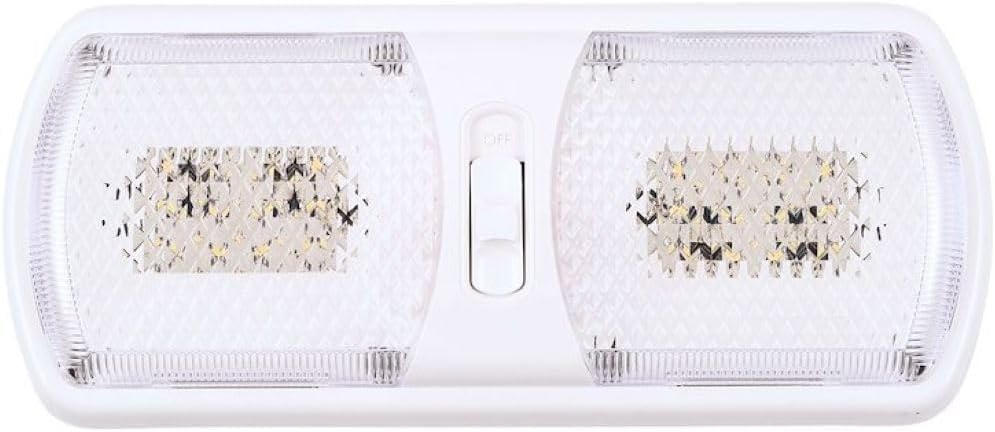 Arcon LED Double Ceiling Light 12V Soft White SMD Clear Lens 11.56 x 4.95 Inch Euro-Style Dome Lighting with On Off On Switch RV Camper Trailer Interior Light 20712N