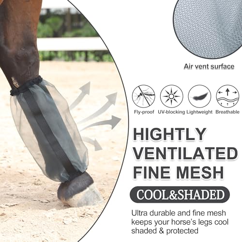 Image of Horse Fly Boots Set of 4, Ultra Lightweight Breathable Mesh Leg Wraps, Non-Slip Fit, Reduce Stomping, Universal Size, Ideal for Summer Grey