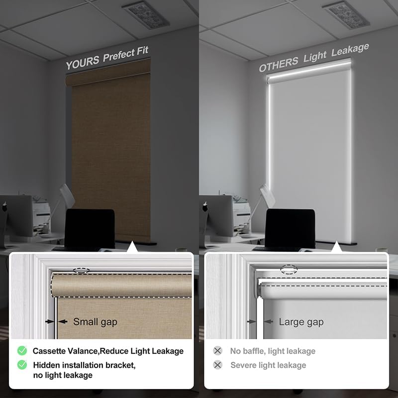 Boolegon Blackout Roller Shades for Windows, Beige, 22" W x 48" H