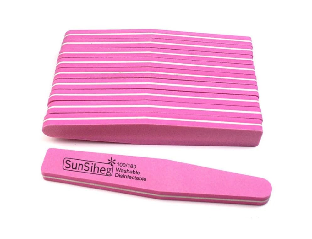 Professional Sunshine Nail Buffer 100/180 Grit – Triangular Double-Sided Nail File Blocks – 10pcs Pink Pack for Manicure & Pedicure – Smooth, Shape & Shine Nails – Ideal for Salon & Home Use