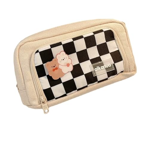 Cutecore Pencil Case with Cute Pins Y2K Checkerboard Pencil Holder Kawaii Pencil Bag Aesthetic School Supplies (Black)