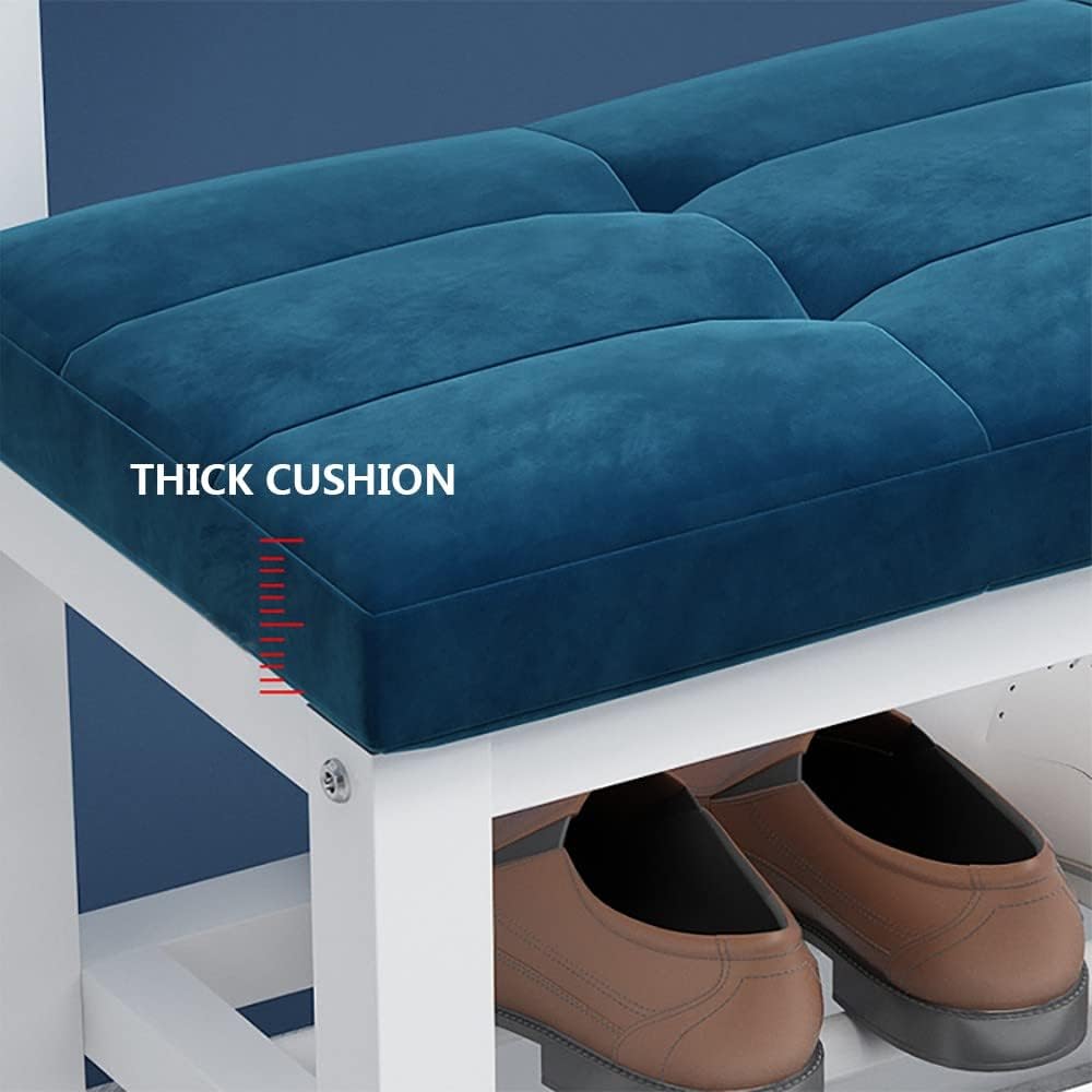 金属製コートラックスタンド、シューズベンチ、フック付き、リビングルーム用自立式2段ハンガー、組み立て簡単