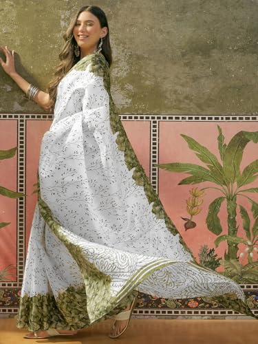 Image of SIRIL Women's Cotton Printed Saree With Unstitched Blouse Piece