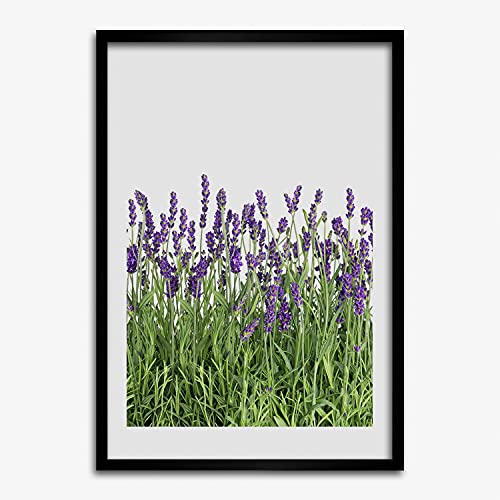 Tableau moderne champ de lavande avec cadre en bois 50x70 cm pour décoration de chambre