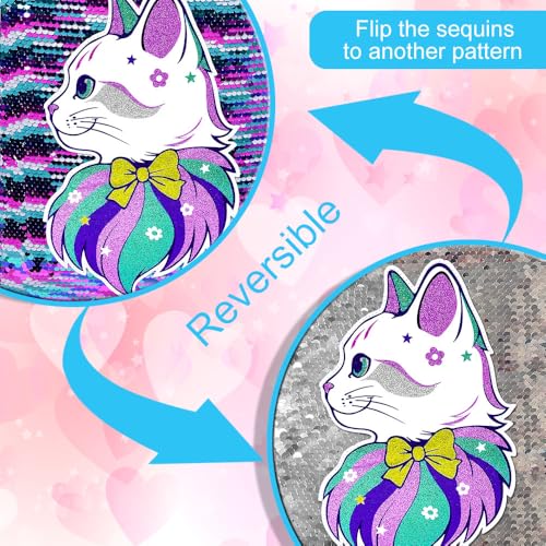 Image of CCJPX 16 inch Cat Backpack for Girls, 3Pcs Kids Sequin Bookbag with Lunch Box, Water Resistant Elementary School Bag for Kindergarten Preschool Toddler (Purple)