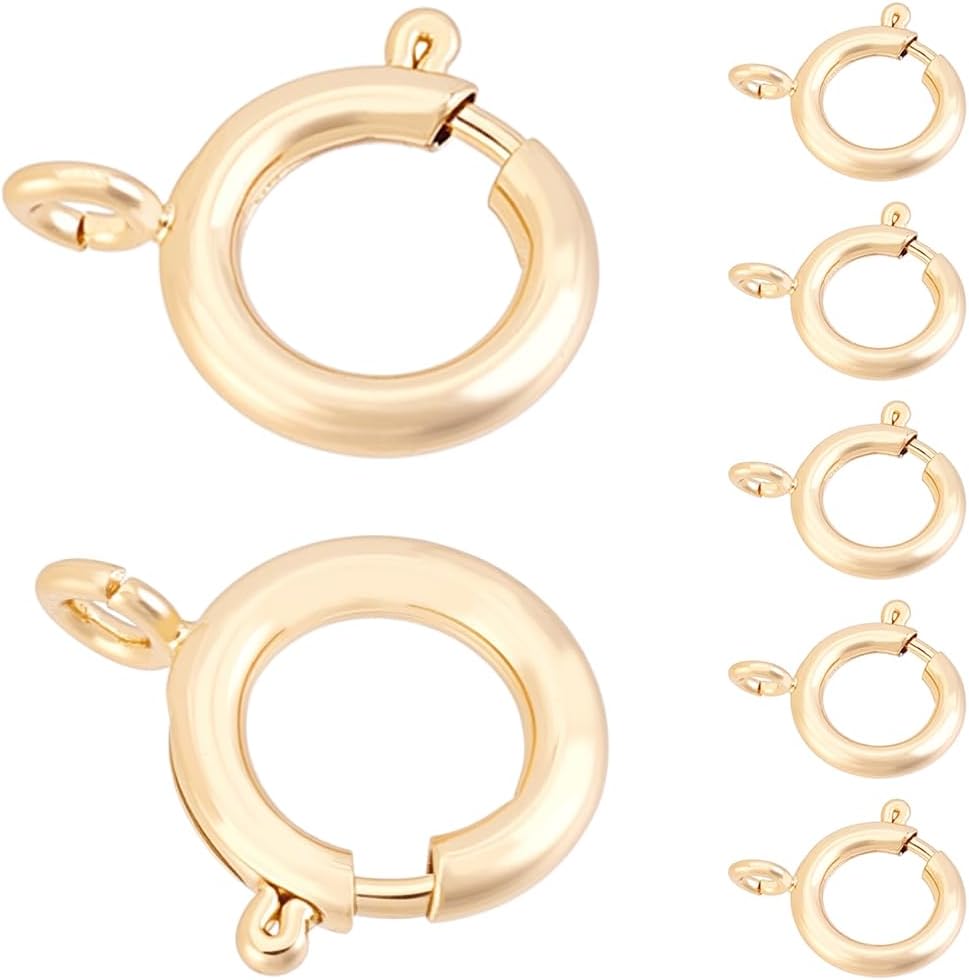 Beebeecraft 1 Box 20Pcs Spring Ring Clasps 16x13.5x2mm Small 18K Gold Plated Brass Round Necklace Clasps and Closures Replacement for Jewelry Making Bracelets Charms DIY Craft (Hole: 2.7mm)