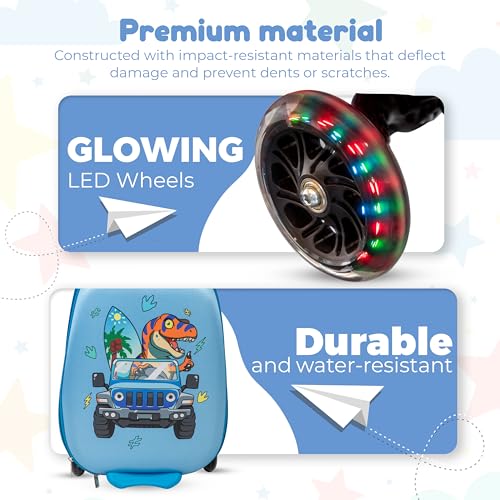 Dinosaur Ride-On Scooter Suitcase for Kids - Fun Travel Companion Luggage with Built-in Scooter, LED Wheels, and Carry-On Design for Boys Ages 5-12 - Foldable, Lightweight, Durable2