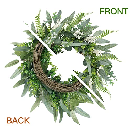 Sggvecsy Green Artificial Eucalyptus Wreath With Welcome Sign 20In Mixed White Berries Spring Summer Wreath For Front Door Wall Window Farmhouse Festival Porch Patio Garden Decor thumb #5