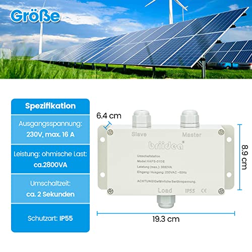 Umschaltstation für Netzvorrangschaltung, briidea Netzvorrangschaltung Wohnmobil 16A 230V, Umschaltstation 16A für Camping Landstrom Wechselrichter, für KFZ, Boot, Caravan, Outdoor, Solar