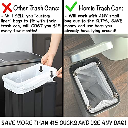 Soft Close, Rectangular Trash Can 5L With Anti - Bag Slip Liner And Lid, Use As Mini Garbage Basket, Slim Dust Bin, Or Decor In Bathroom, Restroom, Kitchen, Or Bedroom (5L / 1.3 Gallon, Brushed Stainless Steel) #TOP4