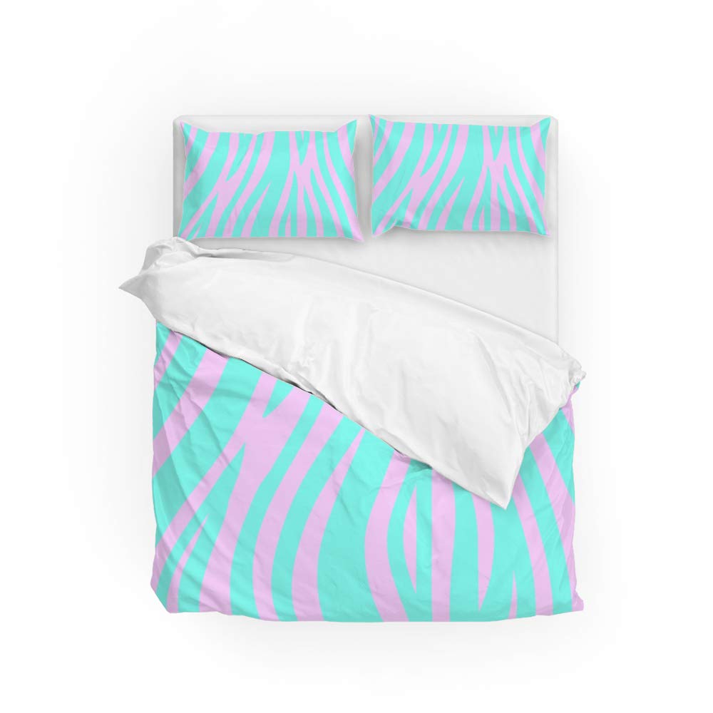 Housse de couette bleu et rose pour chambre d'adulte moderne parure de lit durable