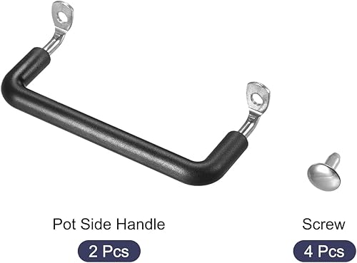 Miniatura 3 de MECCANIXITY Mango lateral de repuesto para sartén de acero inoxidable, mango de olla de freír, color negro, plateado, 4.252 x 3.740 in, paquete de 2