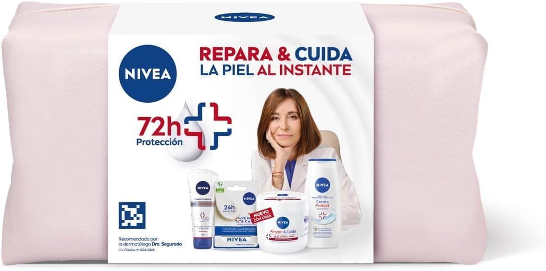 Pack Nivea Repara & Cuida con neceser, bálsamo labial, tarro de crema de glicerina y urea, gel de ducha y crema de manos por 11,70€ (en compra recurrente)