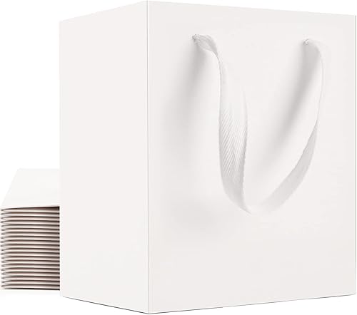 EUSOAR Bolsas de papel de estraza de regalo con asas, paquete de 20 bolsas de papel kraft blancas pequeñas de 4 x 2.75 x 4.5 pulgadas, a granel,