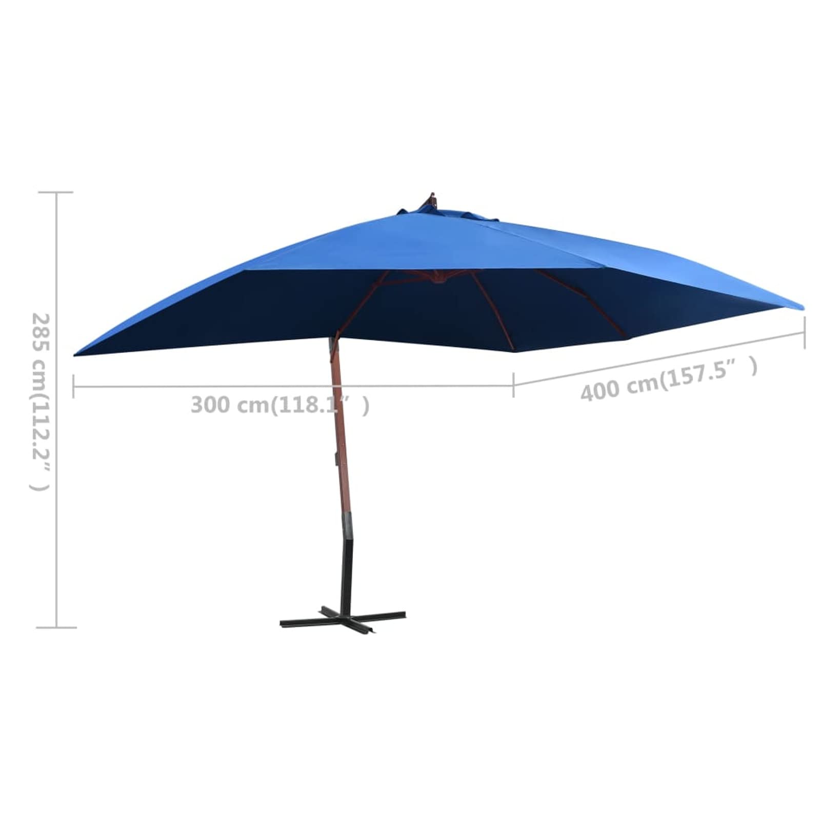 Homgoday Sombrilla de jardín Colgante con Palo de Madera Azul 4x3 m Sombrilla Terraza Exterior, Sombrilla Jardín Grande Orientable Jardín Parasol Balcón