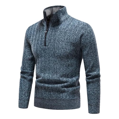 Men's Half Zipper Knit Pullover Fleece Warm Sweater Casual Stand Collar Winter Knitted Long Sleeve Outfit