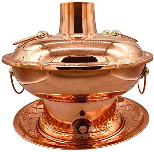 Olla caliente mongola – Utensilios de cocina tradicionales de doble uso de carbón y eléctrico, cobre puro, ideal para cenas familiares