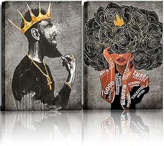 HONEYBABY Framed African American Wall Art Black King and Queen Men Women Girl Canvas Wall Art Painting Picture Artwork Inspirational Afro Poster Wall Art Decor for Living Room Bedroom Office Home