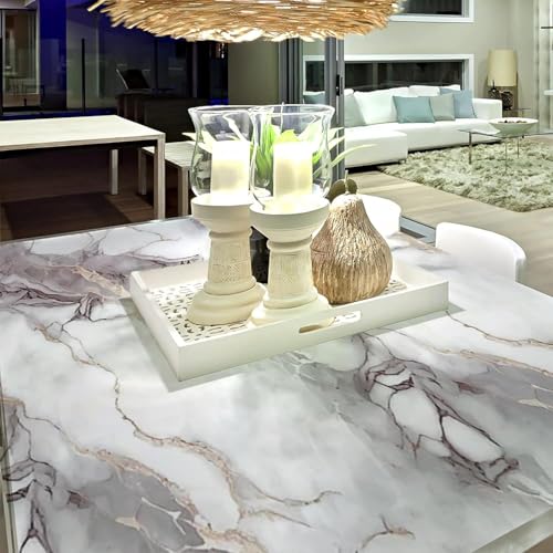 Image of VOLITO Self Adhesive Marble Wallpaper Kitchen Wallpaper Oil Proof & Waterproof Wallpaper for Cabinet Makeover, Almirah, Plastic & Tabletop, Wardrobe (60x200cm) (V-New White Brown)