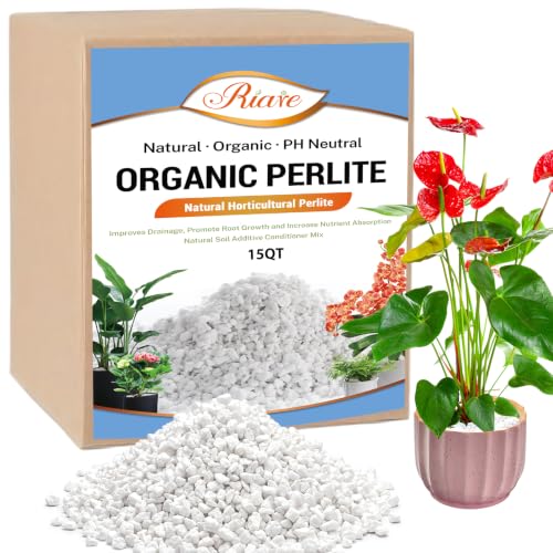 Riare 15 Quarts Organic Perlite for Plants - Horticultural Perlite Soil Amendment for Plants Potting Mix Natural Chunky Perlite Soil Additive Conditioner Improve Root Growth Drainage and Ventilation