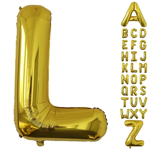Image of Letter Balloons Gold Party Balloon - 40 Inch Large Gold Letter L Balloon, Letter Balloon Birthday Decorations, Balloon for Women Men Anniversary Party Decorations Supplies