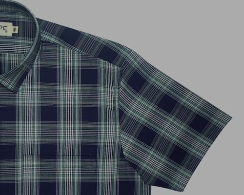 Image of GHPC Cotton Checkered Half Sleeves Regular Fit Formal Shirt for Men