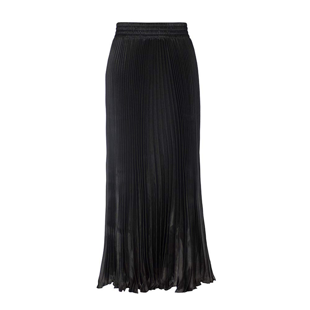 Morbuy Women's Black Long Skirts For Metallic Luster Elastic Waist Organ Skirt High Waist Maxi Pleated Skirt. (Black)