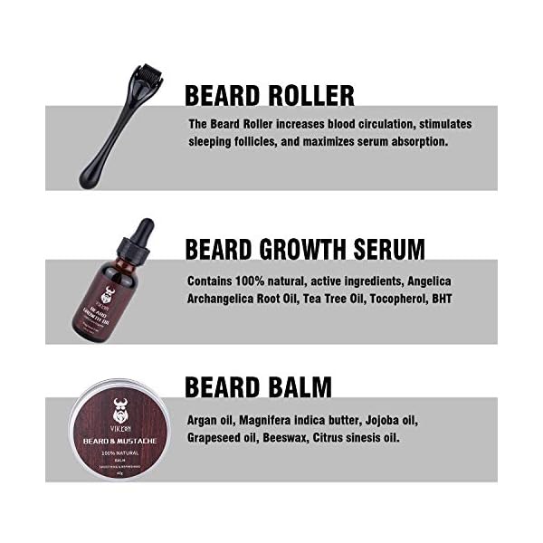 Beard Growth Kit, VIKICON Bartpflege Set, Bartwachstum Kit für Männer, Bart Derma Roller Bartwachstum Serum Öl Bart… – Bild 4