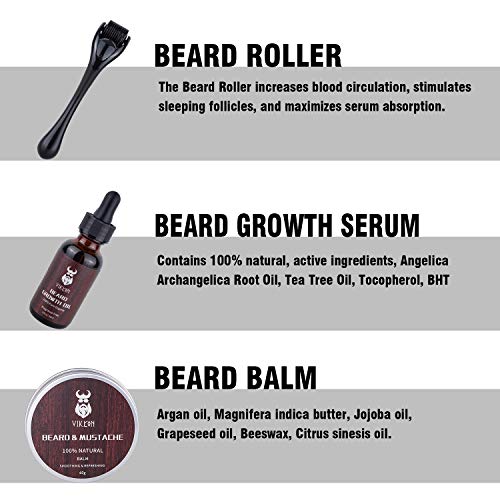 Beard Derma Roller Kit for Men, Patchy Facial Hair Growing Kit, Beard Growth Serum Oil + Beard Balm + Titanium Microneedle Roller, Let it Grow - Image 4