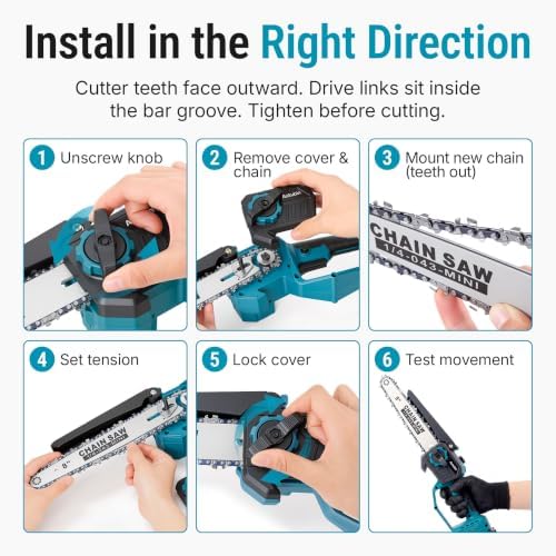 Autubin 8 Inch Chainsaw Chain, 1/4" Pitch, .043" Gauge, 45 Drive Links - 5